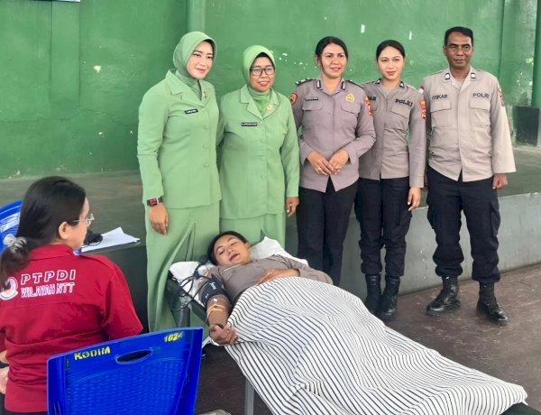 Sinergitas TNI–Polri, Polres Flotim Ambil Bagian Donor Darah di Kodim 1624
