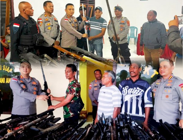 Harmoni untuk Keamanan, Warga Waiburak dan Narasaosina Serahkan Senpira kepada Polres Flores Timur
