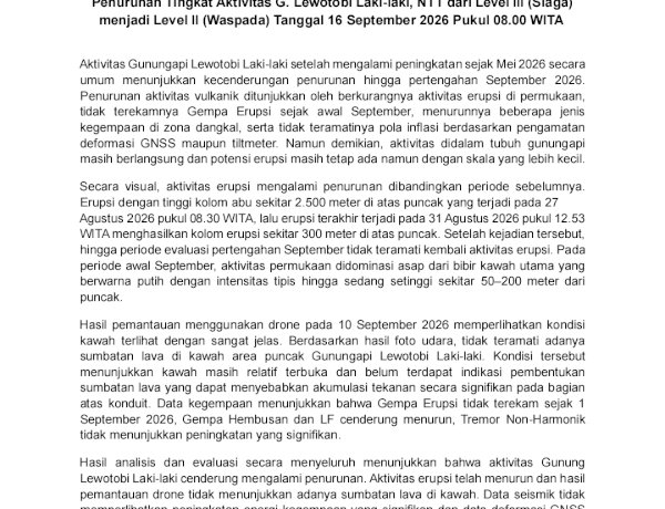 Lewotobi Laki-laki Turun Level, Masyarakat Tetap Waspada dan Ikuti Informasi Resmi