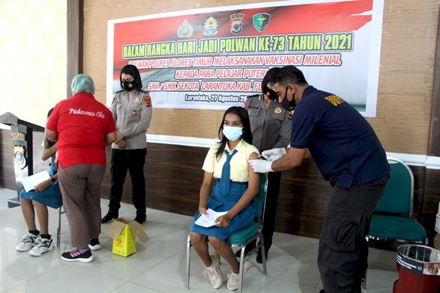 Sambut Hari Jadi Polwan Ke-73, Polres Flotim Laksanakan Vaksinasi Milenial