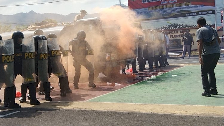 Simulasi Sispam Kota di Gelar Polres Flotim, dalam rangka Pengamanan Pemilu 2024
