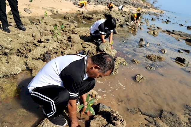 Bhakti Lingkungan, Polres Flotim Tanam Pohon Mangrove Guna Peringati HUT Humas Polri ke-72