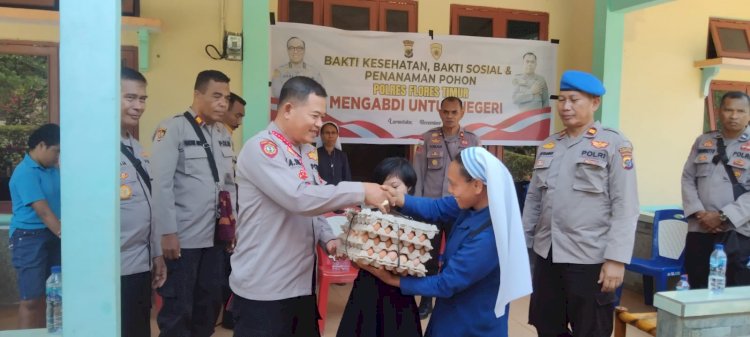 Polres Flotim Laksanakan Giat Bhakti kesehatan, Bhakti sosial dan Penanaman Pohon dalam rangka Rakorbin SDM dan PNS Polri 2023