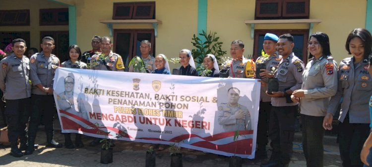 Polres Flotim Laksanakan Giat Bhakti kesehatan, Bhakti sosial dan Penanaman Pohon dalam rangka Rakorbin SDM dan PNS Polri 2023