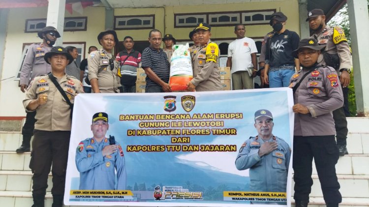 Bantuan kemanusiaan Polres TTU kepada Korban gunung Lewotobi di Kab. Flotim - NTT.