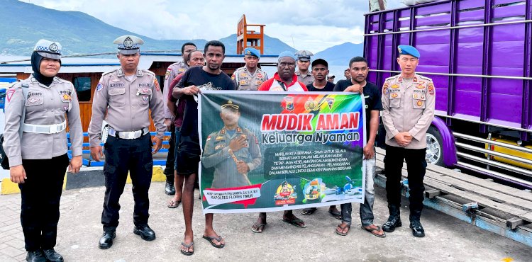 Polres Flotim Lakukan Sosialisasi Tagline Mudik Aman, Keluarga Nyaman dan Hotline 110