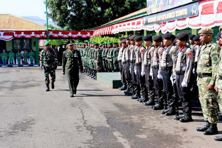 Sinergitas TNI-Polri Terlihat di Upacara HUT TNI ke-80, Polres Flotim Hadir di Makodim 1624/Flotim