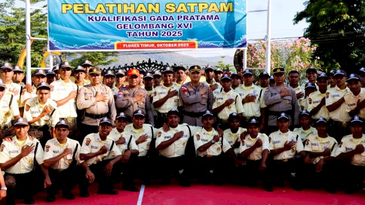 Tutup Pelatihan Satpam Gada Pratama Gelombang XVI Polda NTT Tahun 2025, Kapolres Flotim Tekankan Profesionalisme dan Disiplin