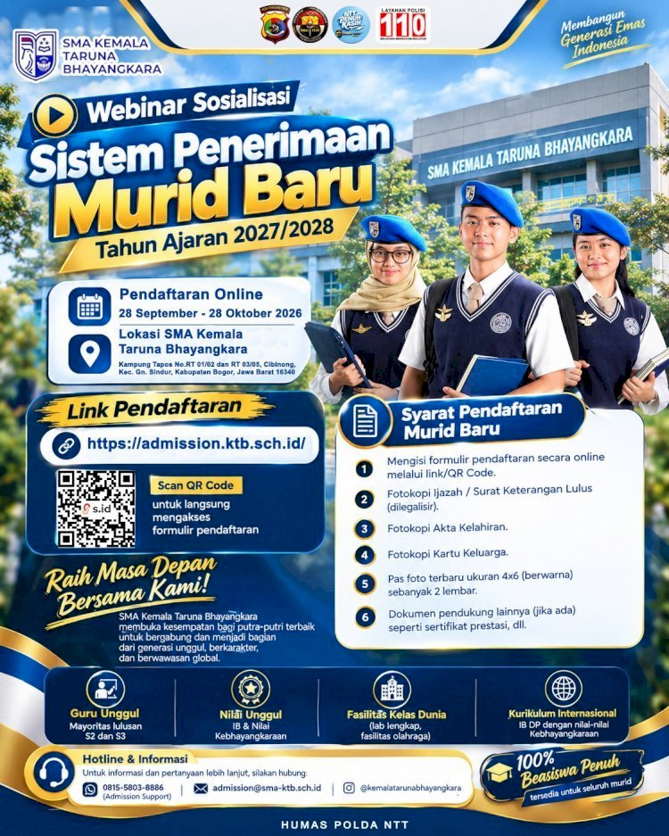 Wakapolri Launching SPMB SMA Kemala Taruna Bhayangkara TA 2027/2028, Putra-Putri NTT Berpeluang Raih Beasiswa Penuh 100 Persen