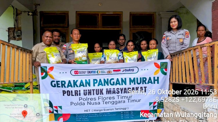 Polres Flores Timur Salurkan 2 Ton Beras SPHP melalui Gerakan Pangan Murah di Desa Boru
