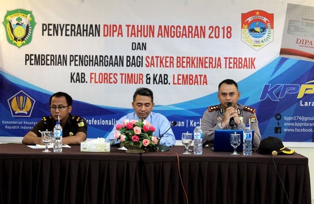 Kapolres Flotim Jadi Pembawa Materi Saat Penyerahan Dipa Tahun Anggaran 2018 dan Pemberian Penghargaan Bagi Satker Berkinerja Terbaik Kab.Flotim dan Kab.Lembata